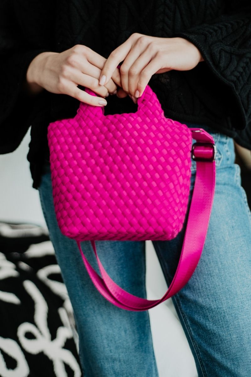 Fuchsia Woven Crossbody Wholesale Bucket Bag