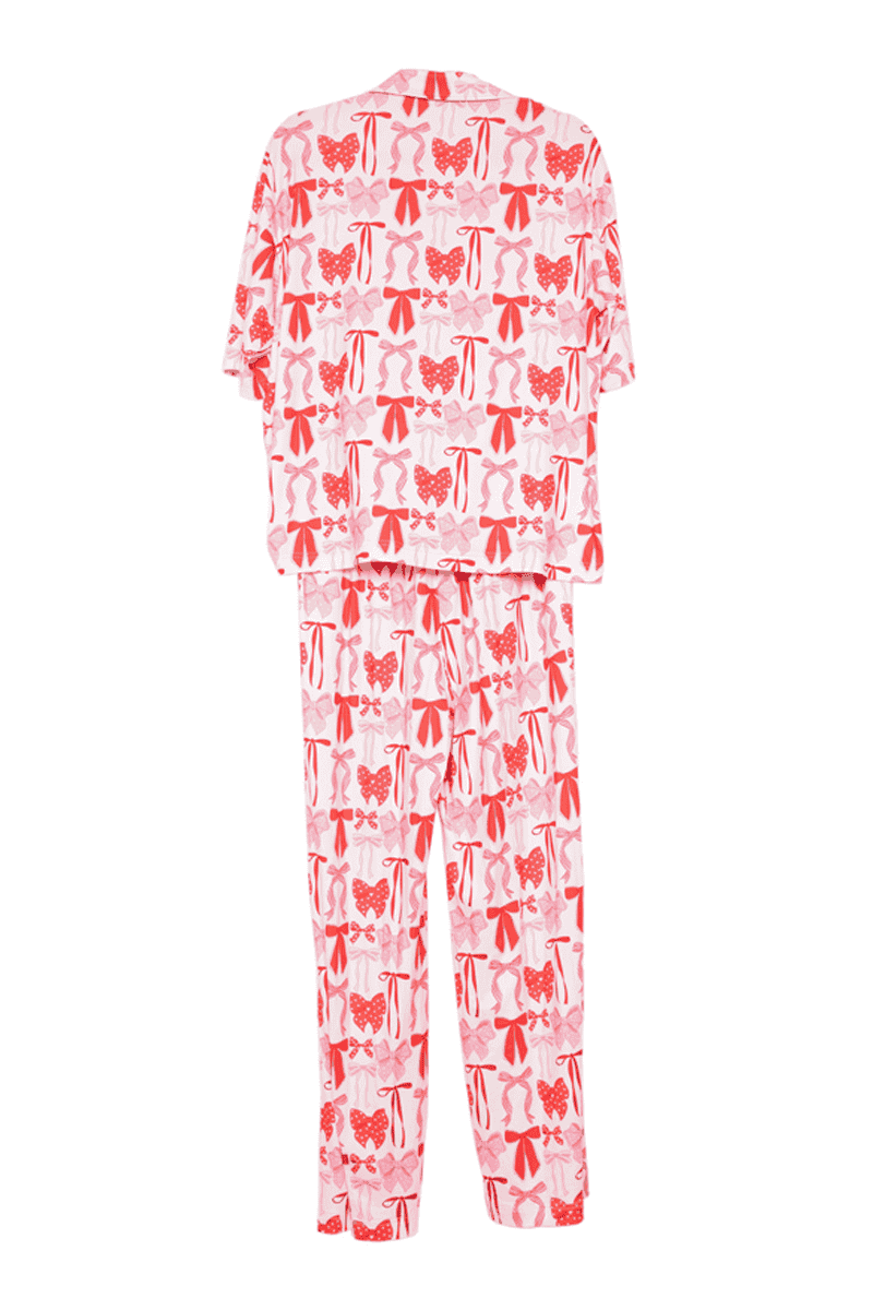 Pink & Red Coquette Bows Wholesale Pajama Pants Set