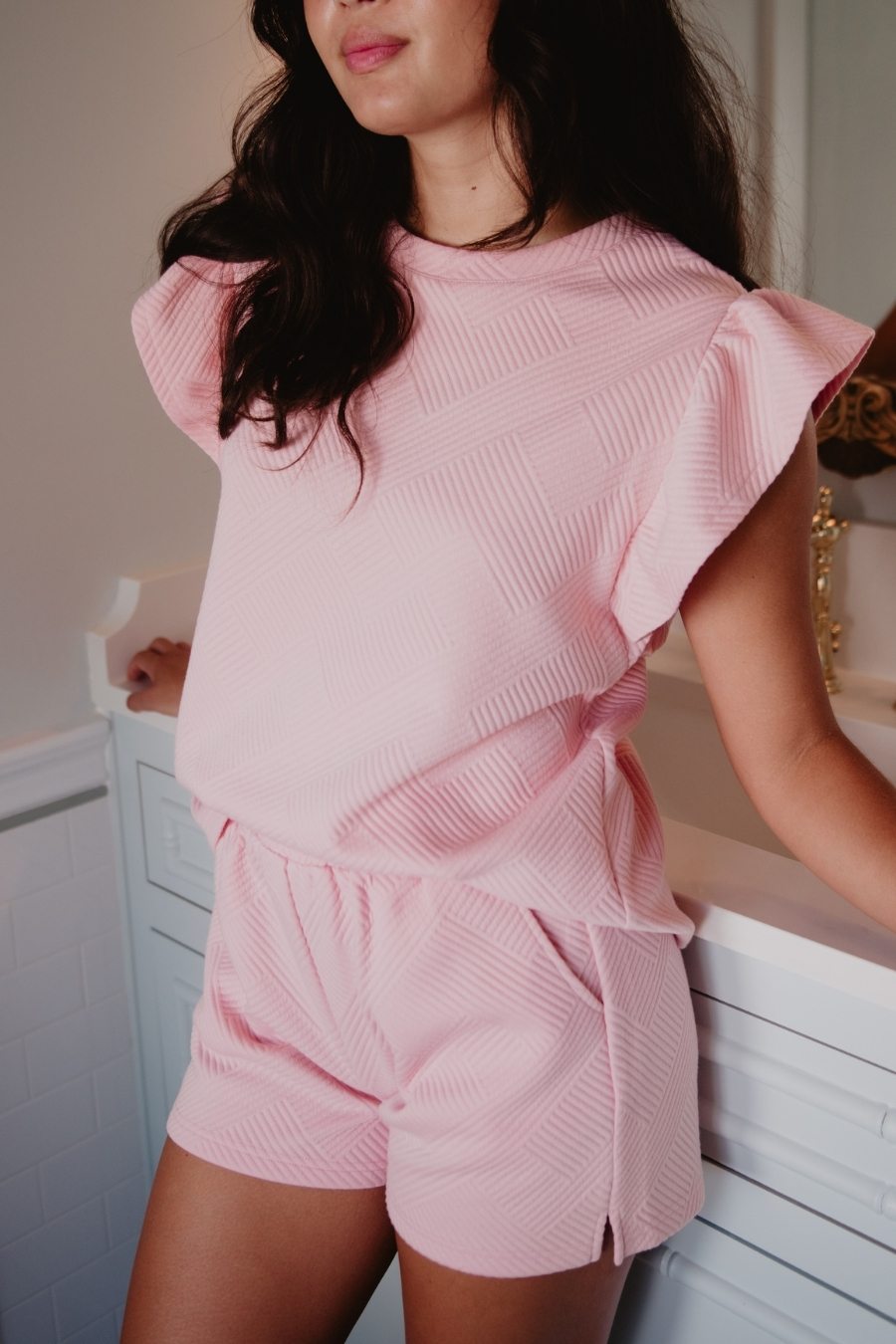 Light Pink Ruffle Top Wholesale Two-Piece Set