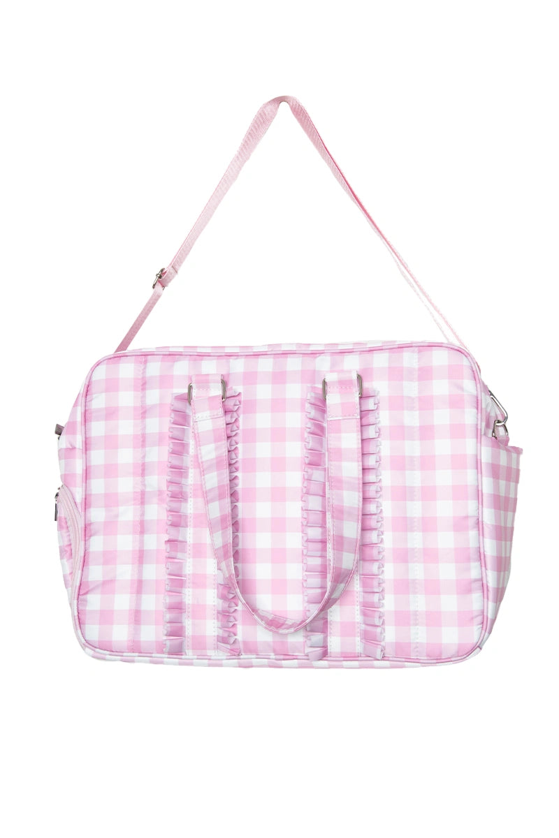 Light Pink Gingham Ruffle Wholesale Weekend Bags Women