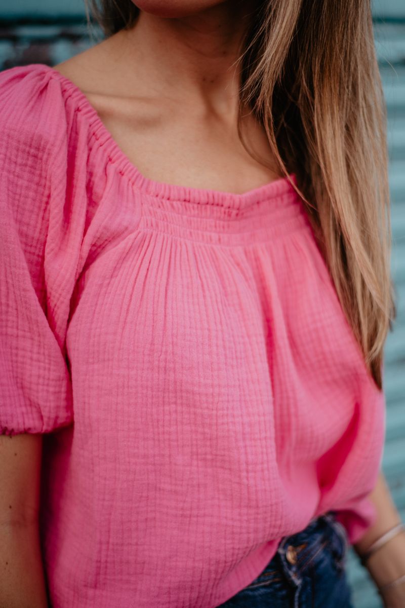 Cotton Gauze Wholesale Puff Sleeve Blouse