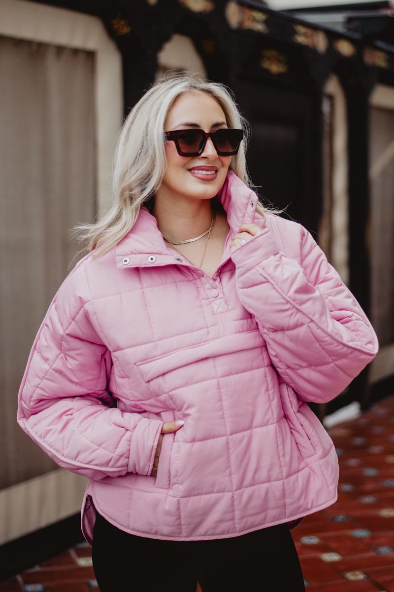 Light Pink Wholesale Puffer Pullover Jacket
