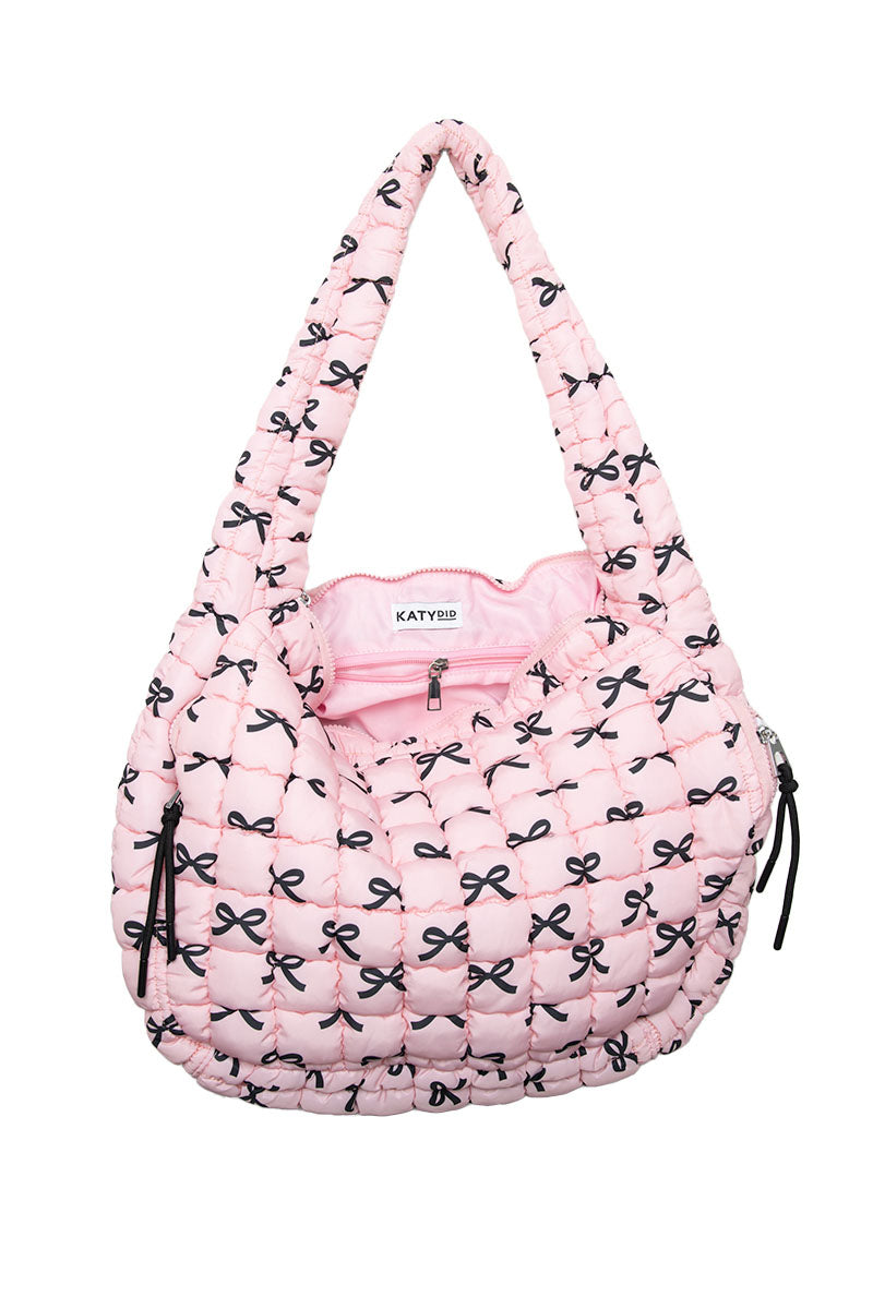 Black & Pink Mini Coquette Bows Wholesale Oversized Puffer Tote Bag