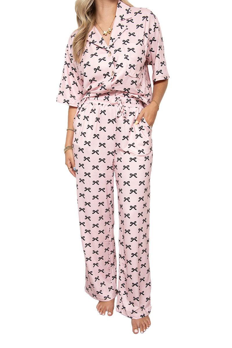 Black & Pink Mini Coquette Bows Wholesale PJ Sets Women