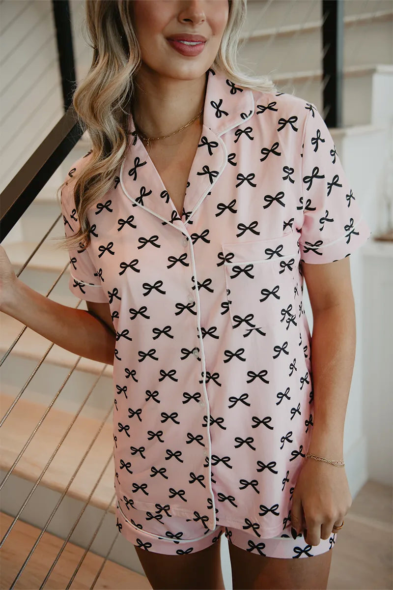 Black & Pink Mini Coquette Bows Wholesale Comfy Loungewear Set