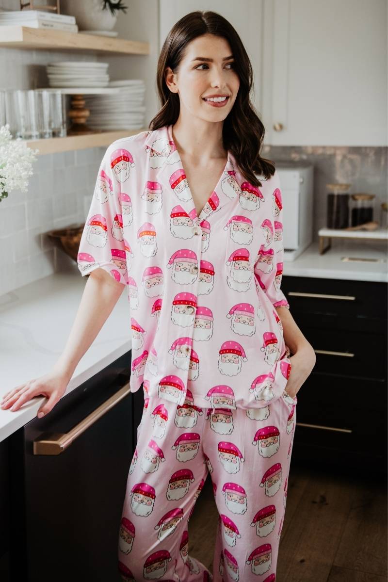 Pink Santa Face Wholesale Matching Holiday PJs