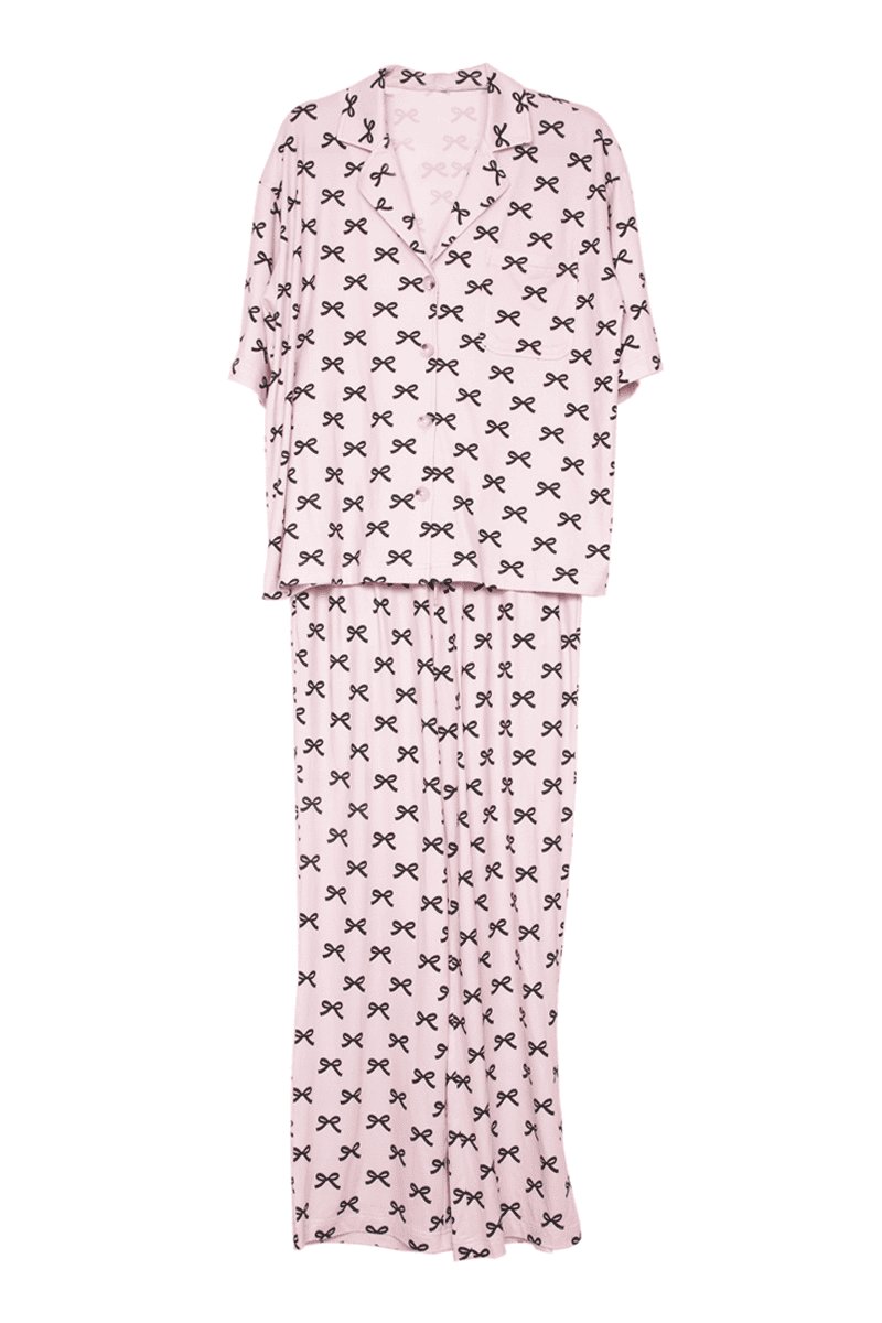 Black & Pink Mini Coquette Bows Wholesale PJ Sets Women