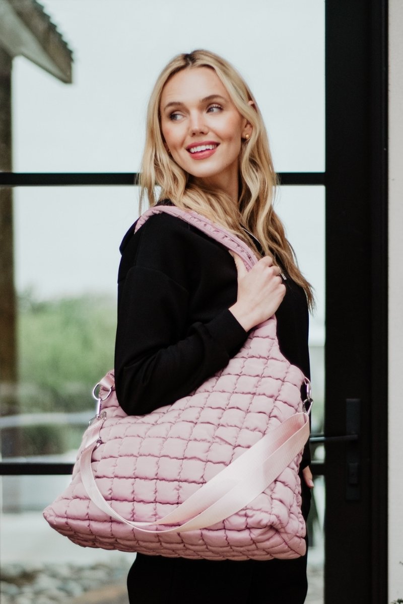 Mauve Rectangular Quilted Wholesale Puffer Tote