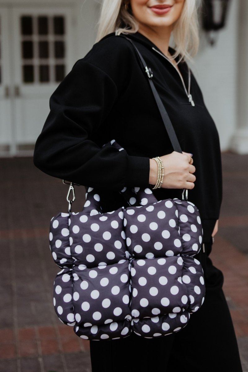 Black and White Polka Dot Wholesale Mini Puffer Tote