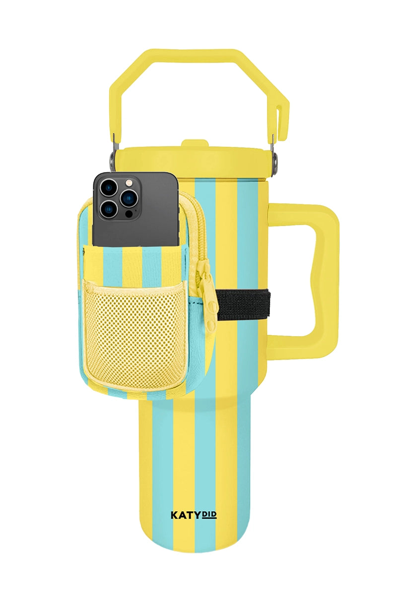 Yellow and Aqua Striped Wholesale Tumbler Pouches