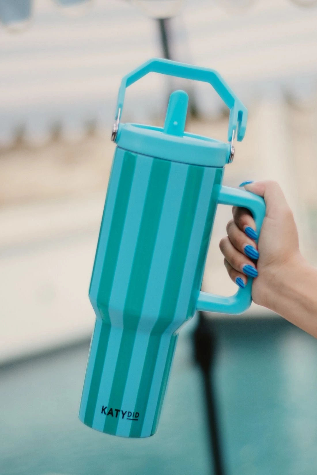 Aqua and Green Striped Wholesale 38 Oz Cabana Jug Tumbler