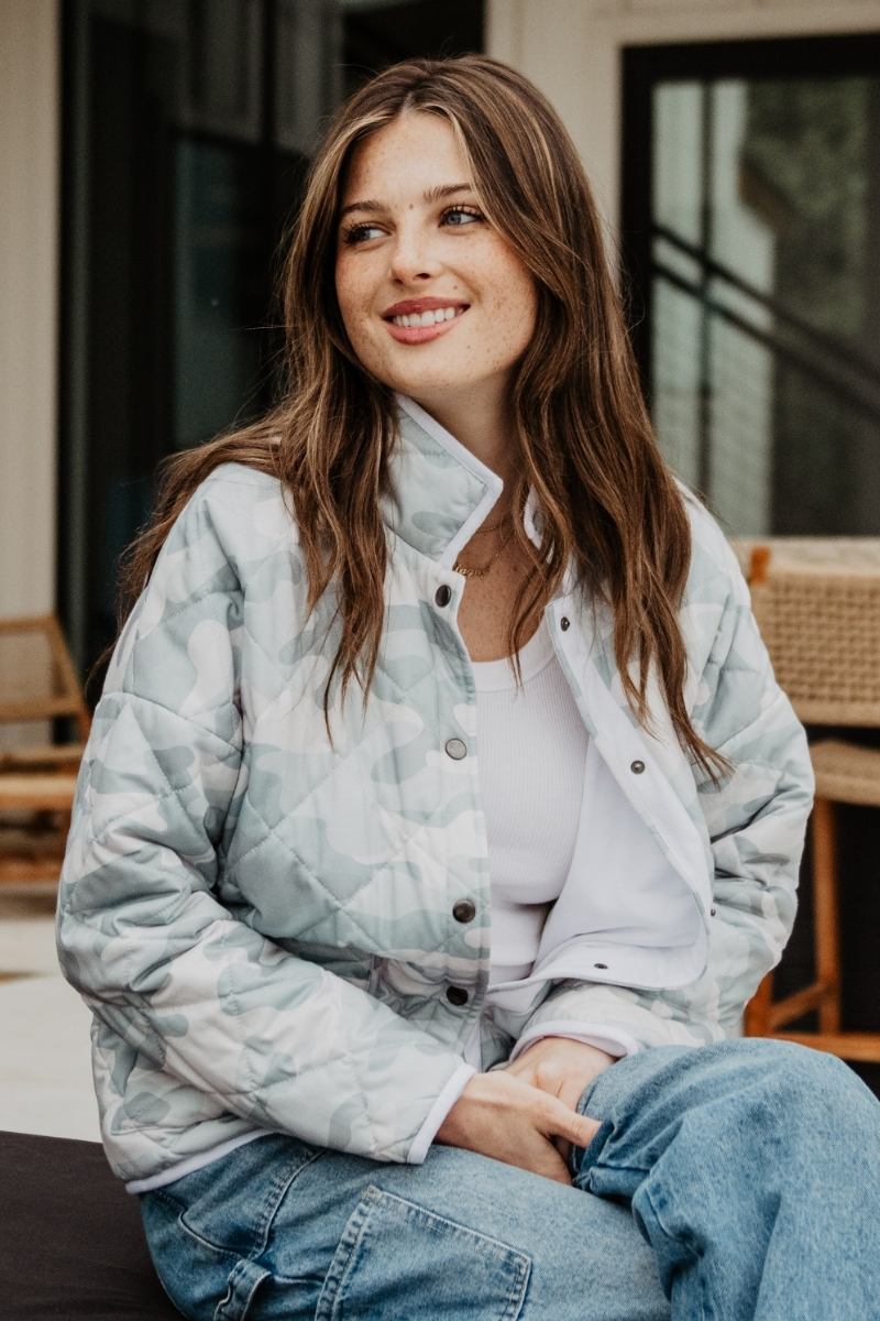 Muted Green Camo Wholesale Quilted Jacket