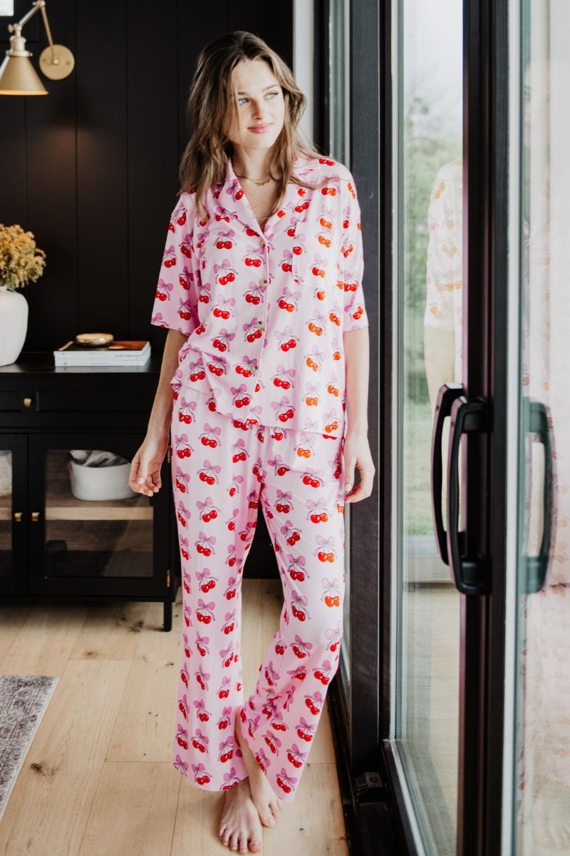 Cherry Bow Repeat Wholesale Pajama Pants Set