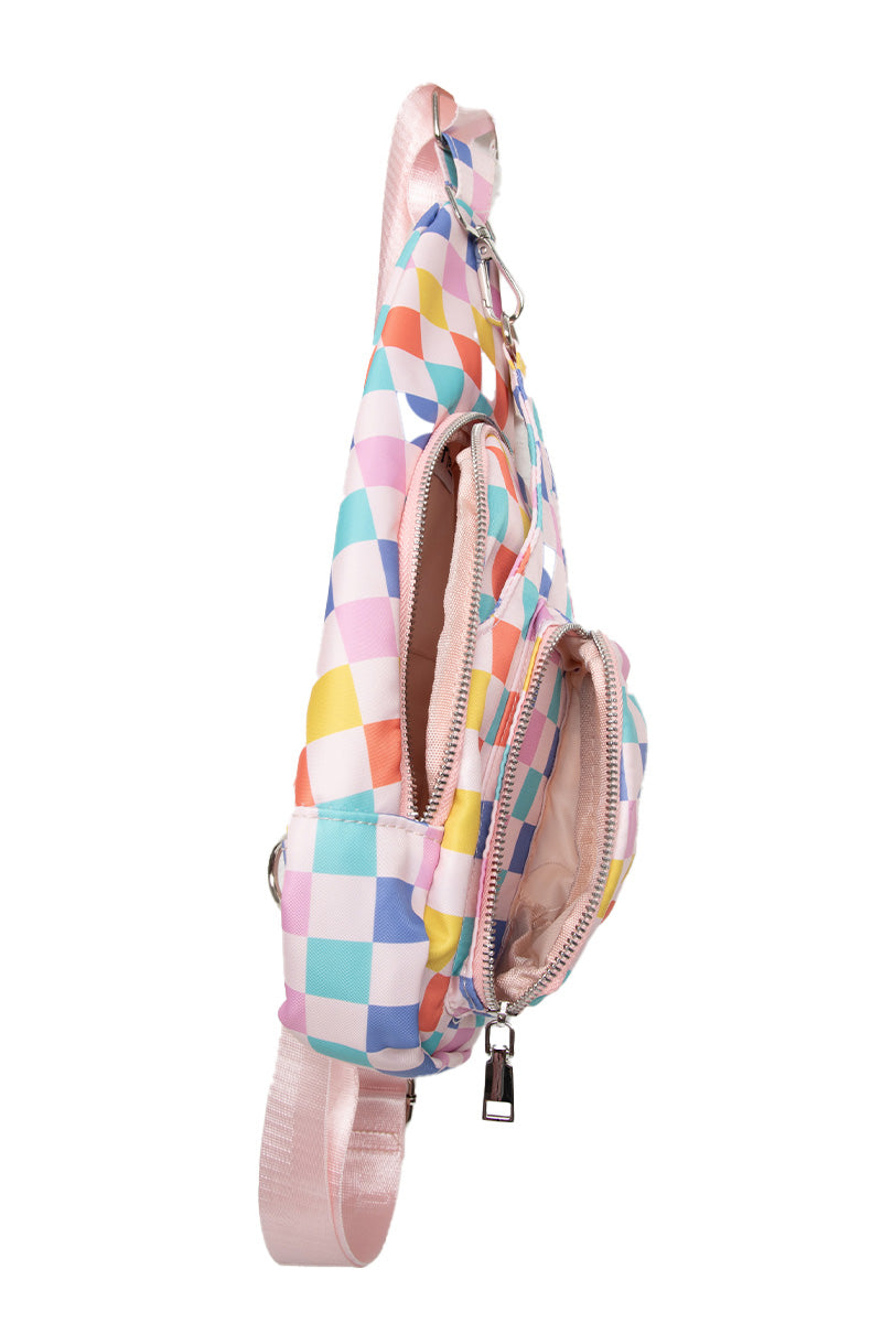 Multicolored Checkered Pattern Wholesale Sling Belt Bag