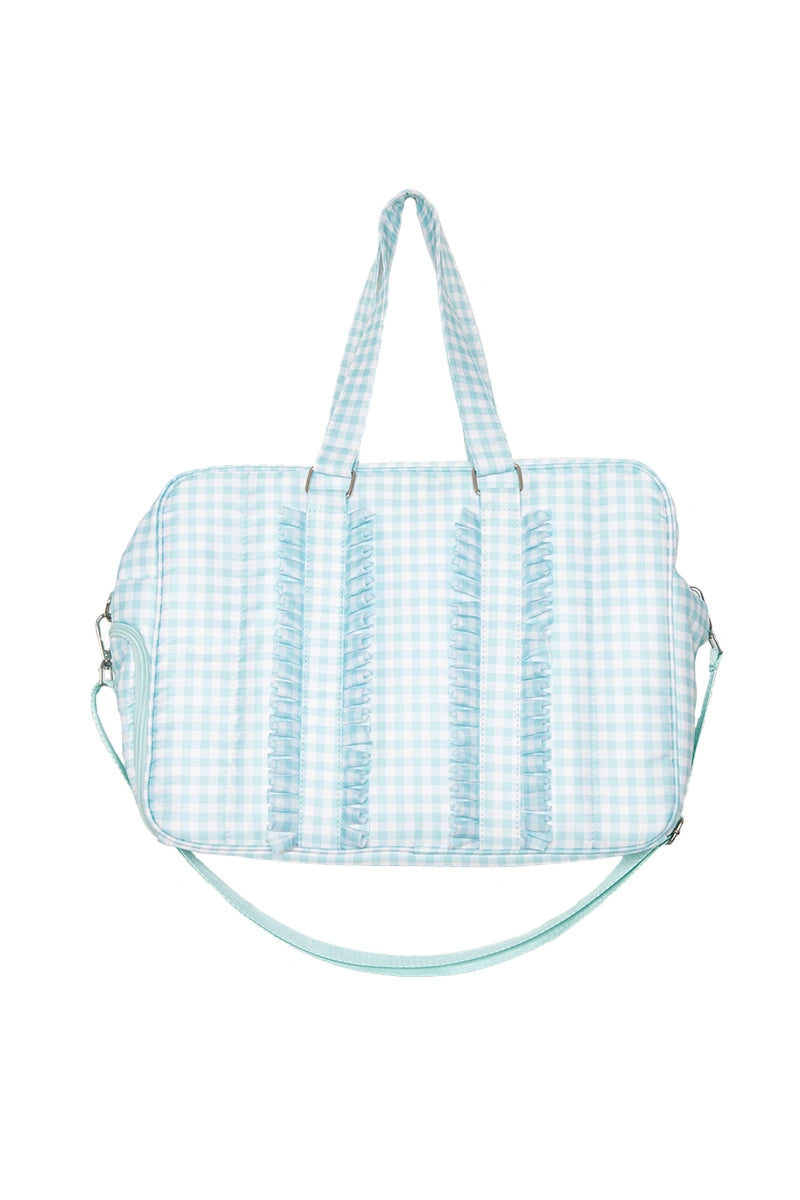 Mint Gingham Wholesale Ruffle Overnight Bag