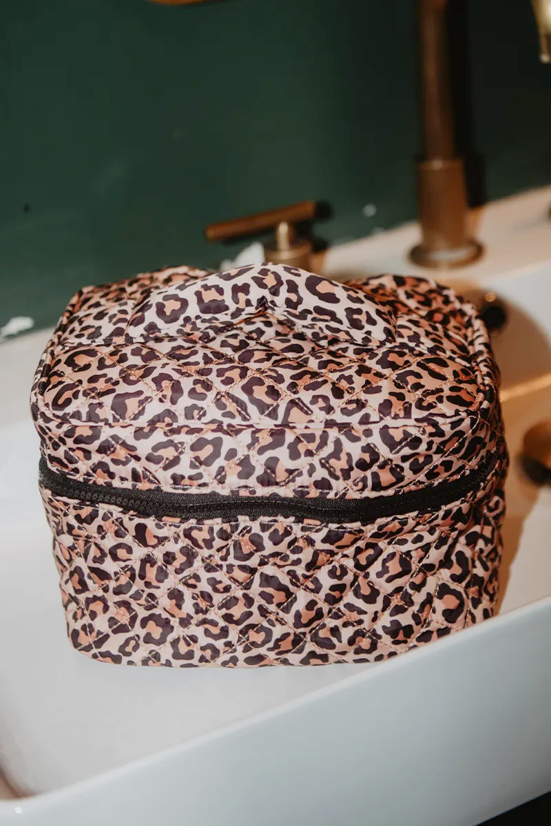 Brown Leopard Wholesale Quilt Cosmetic Bag for Makeup