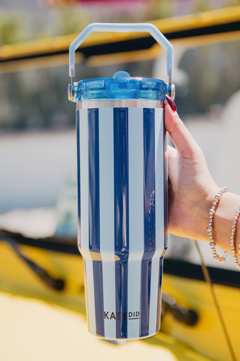 Cabana 30 Oz Wholesale Tumbler (Light Blue and Navy Striped)