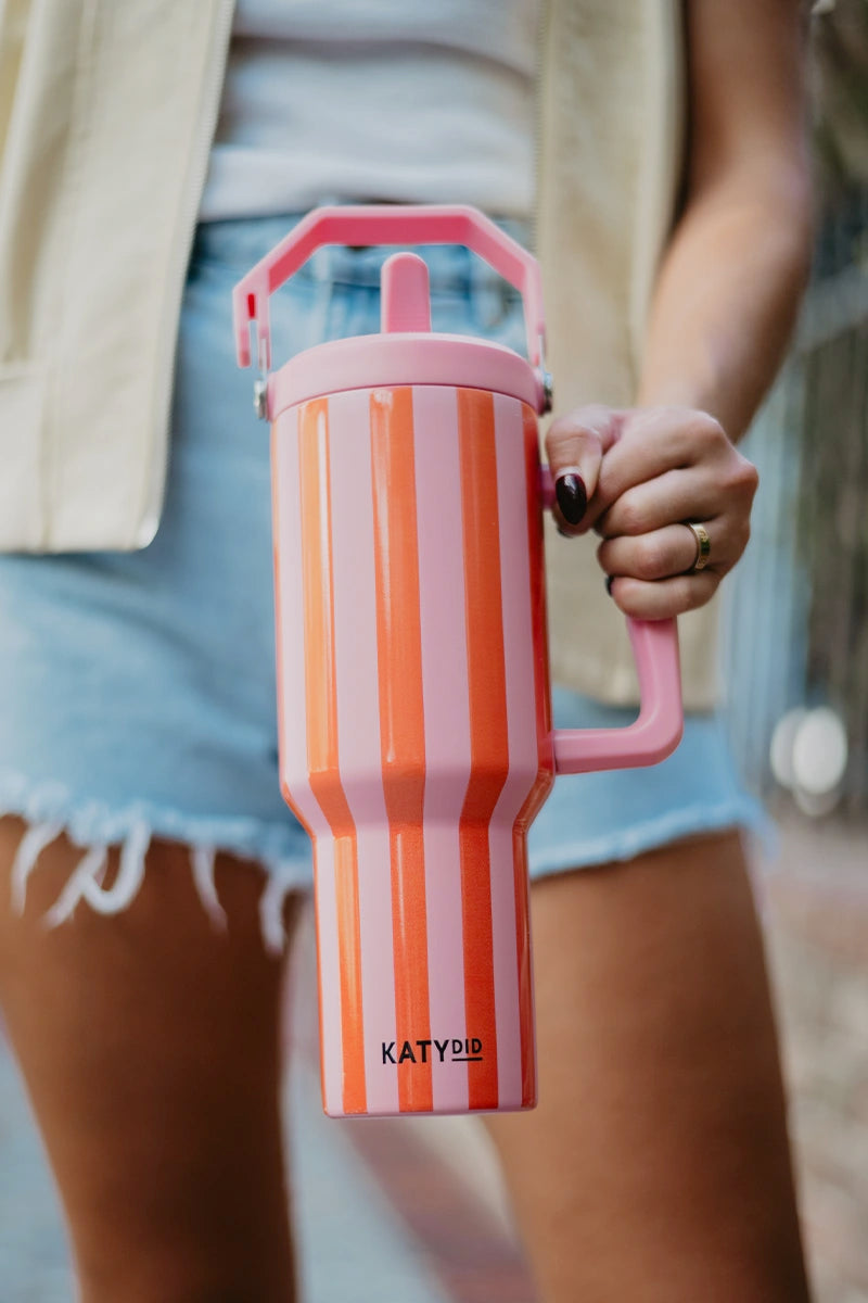 Pink & Orange Striped 38 Oz Wholesale Jug Tumbler | Katydid Wholesale