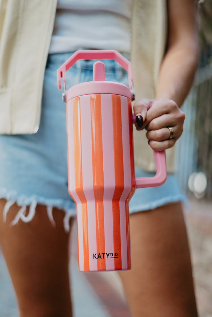Pink & Orange Striped 38 Oz Wholesale Jug Tumbler | Katydid Wholesale