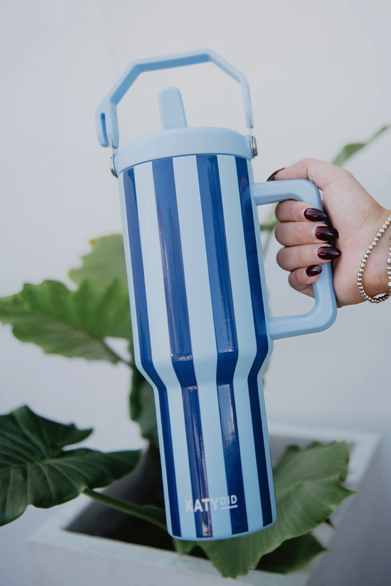 Light Blue and Navy Striped 38 Oz Cabana Wholesale Tumbler