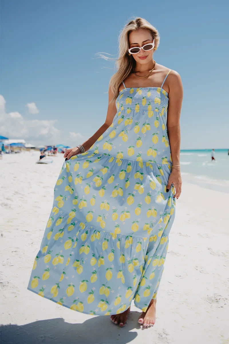 Zesty Lemons Maxi Summer Dresses Wholesale