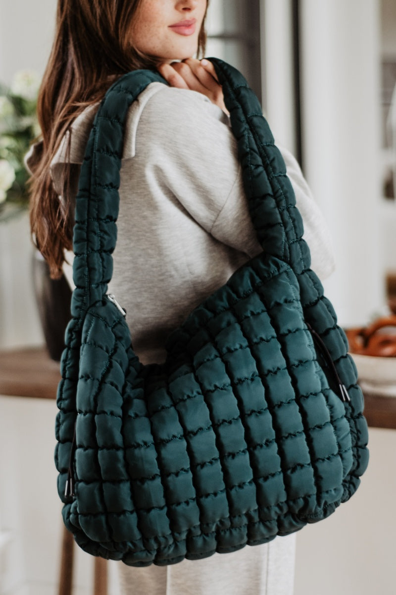 Forest Green Wholesale Oversized Quilted Hobo Tote Bag