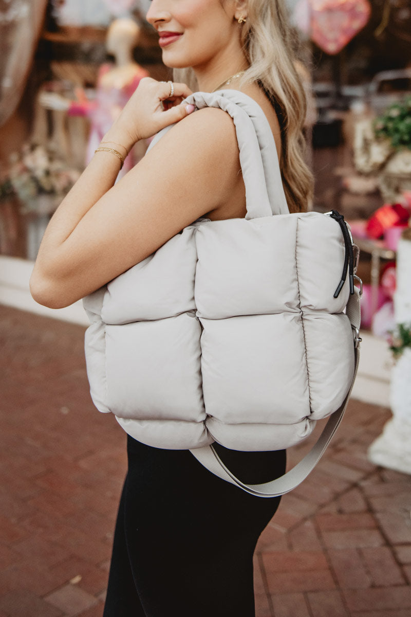Sand Mini Quilted Puffer Tote