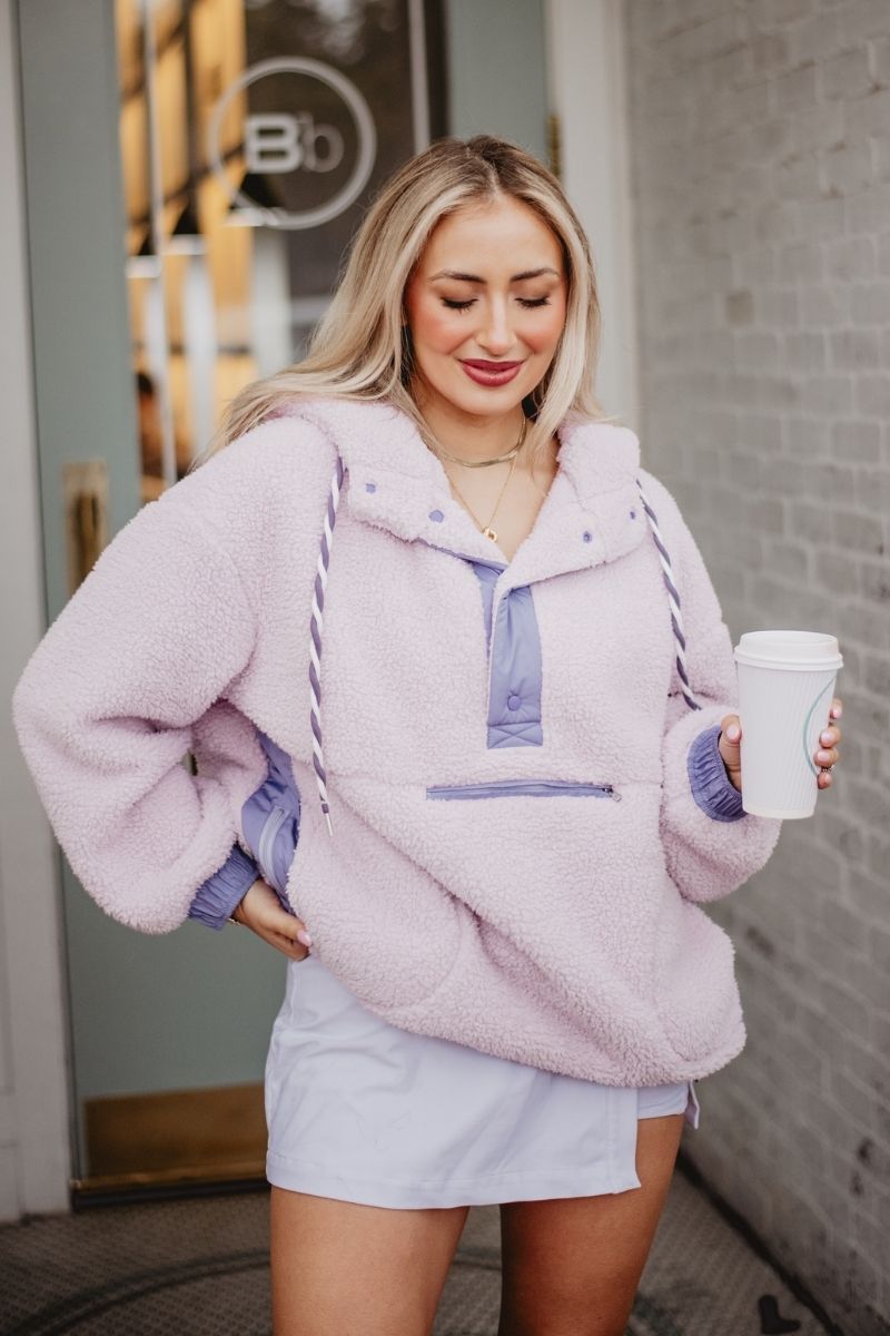Light Purple Two-Toned Wholesale Sherpa Pullover Hoodies