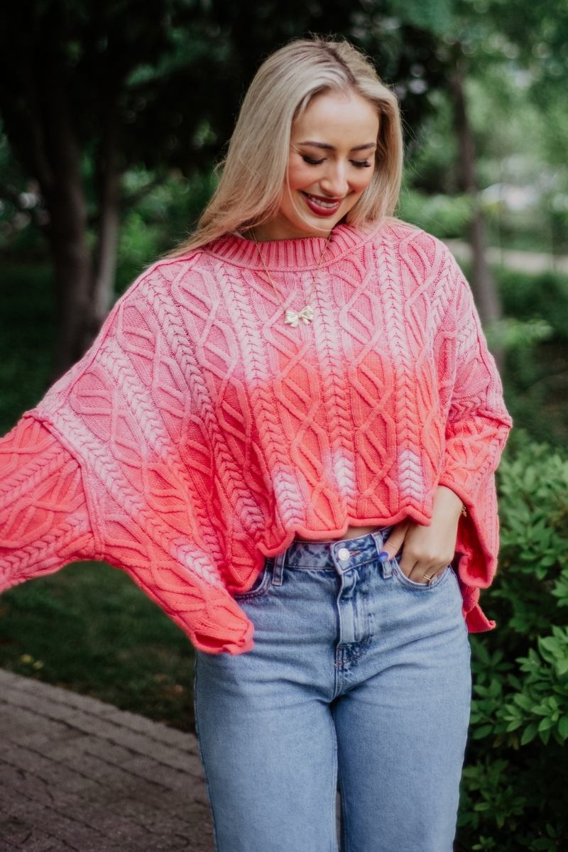 Pink Slouchy Cable Knit Wholesale Sweater