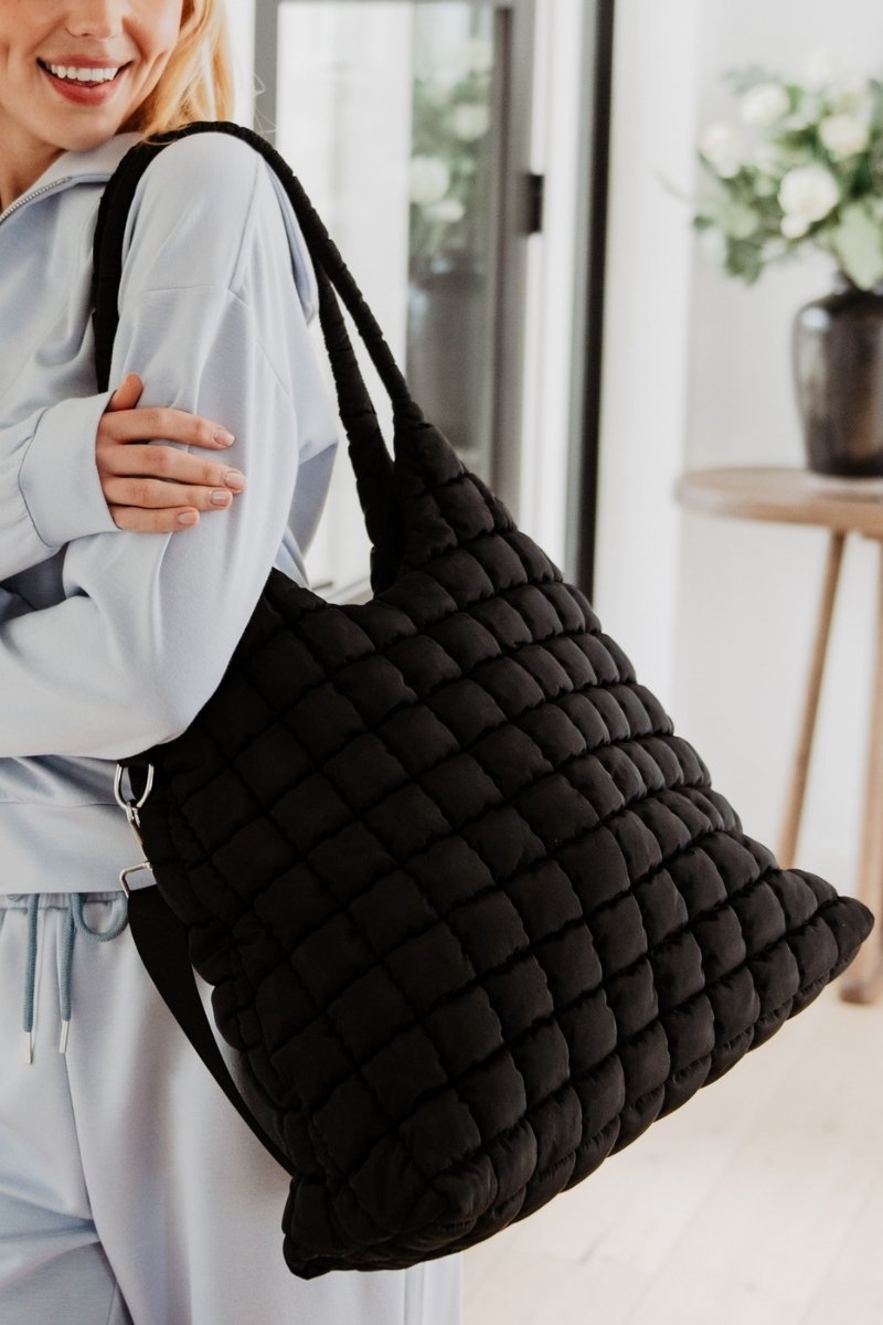Black Rectangular Quilted Wholesale Puffer Tote