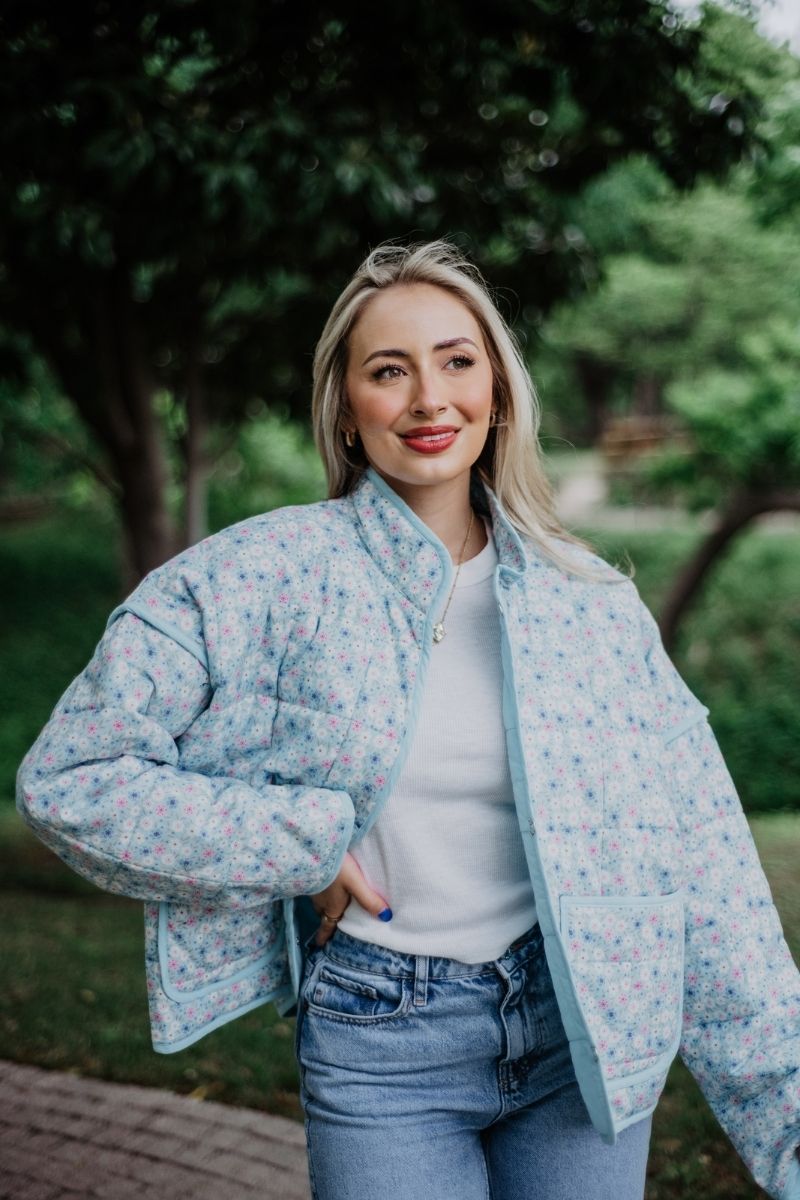 Light Blue Dainty Floral Wholesale Jacket for Women