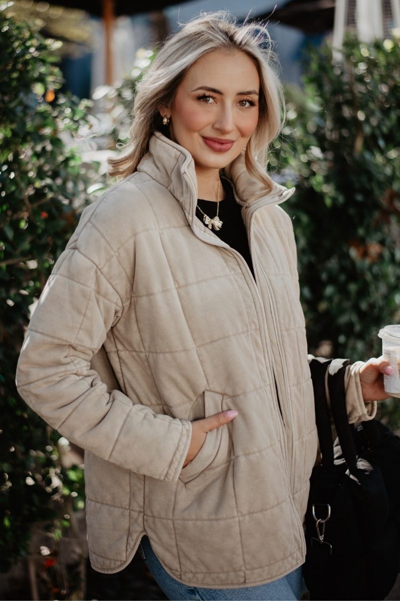 Beige Quilted Jacket for Women