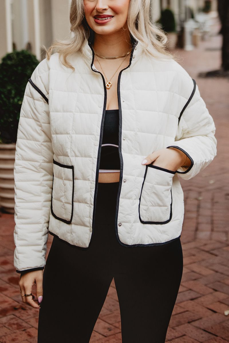 White Wholesale Quilted Trim Jacket