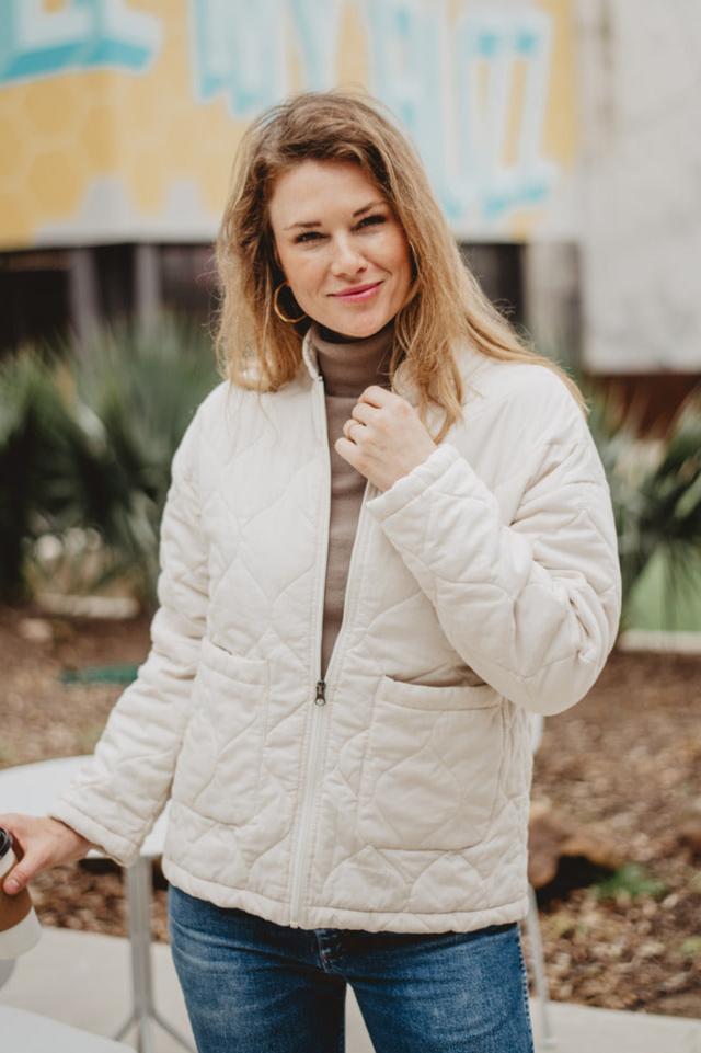 Cream Garment Washed Quilted Jacket