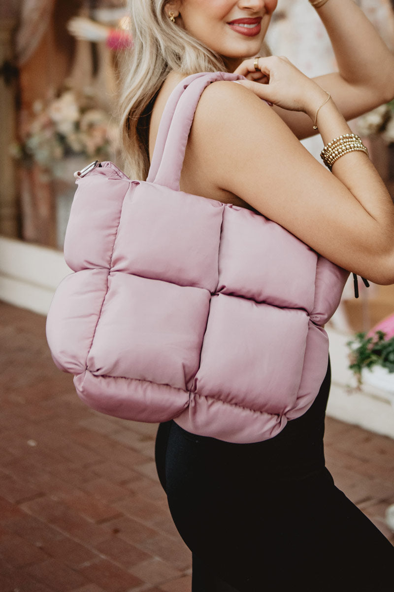 Mauve Wholesale Mini Quilted Puffer Tote