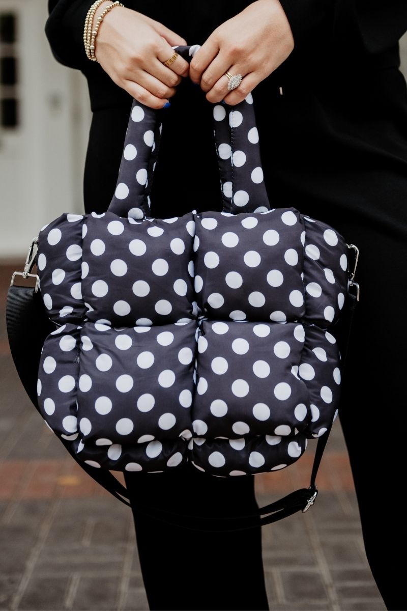 Black and White Polka Dot Wholesale Mini Puffer Tote