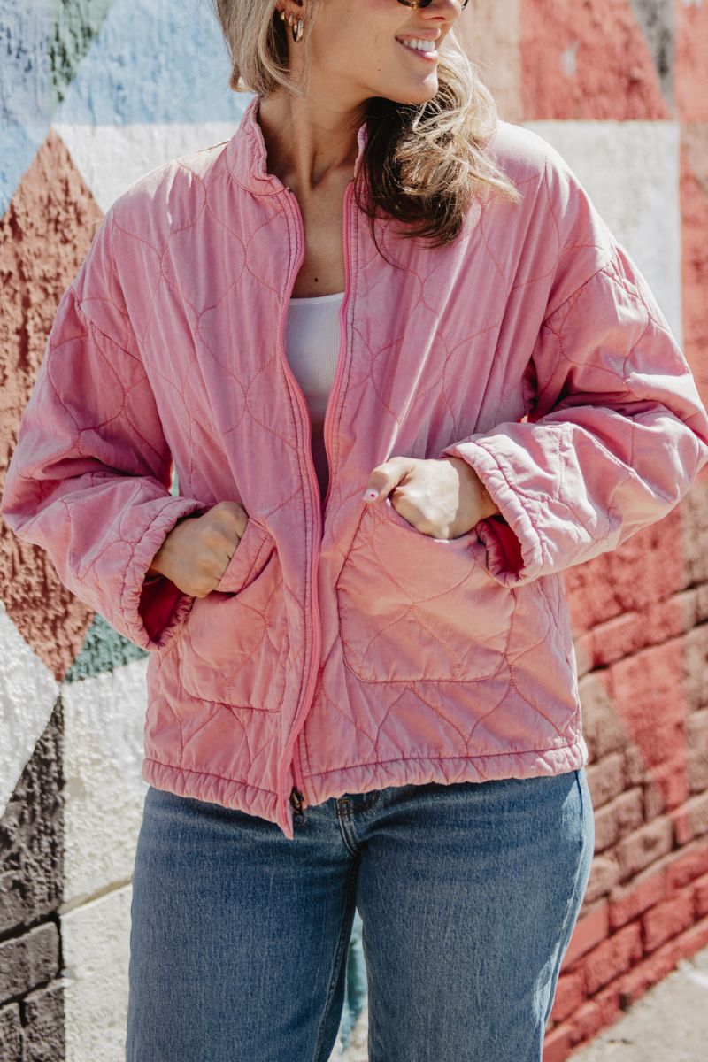 Pink Wholesale Garment Washed QUILTED Jacket Women