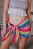 Neon Rainbow Striped Crochet Coverup Sarong Beach Skirt