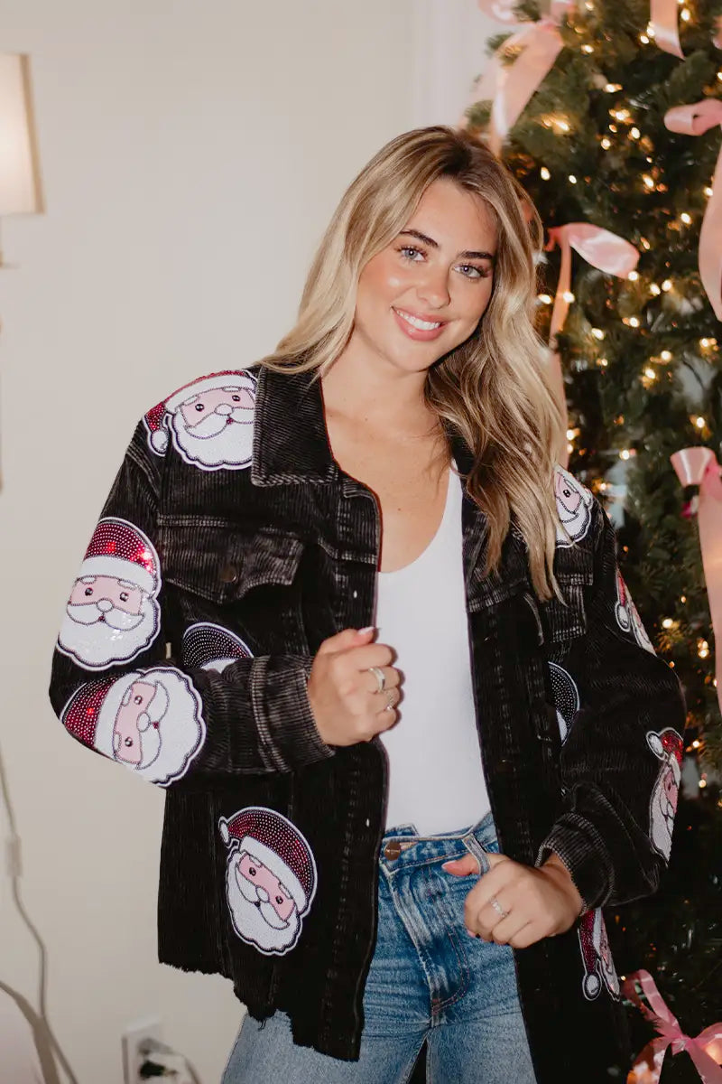 Sequin SANTA Wholesale Cropped CORDUROY Shacket