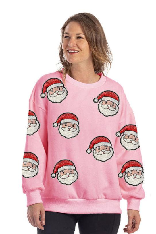 Wholesale Sweatshirt with Sequined SANTA FACE Patches