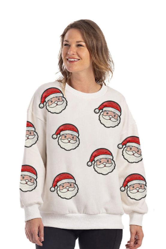 Wholesale Sweatshirt with Sequined SANTA FACE Patches