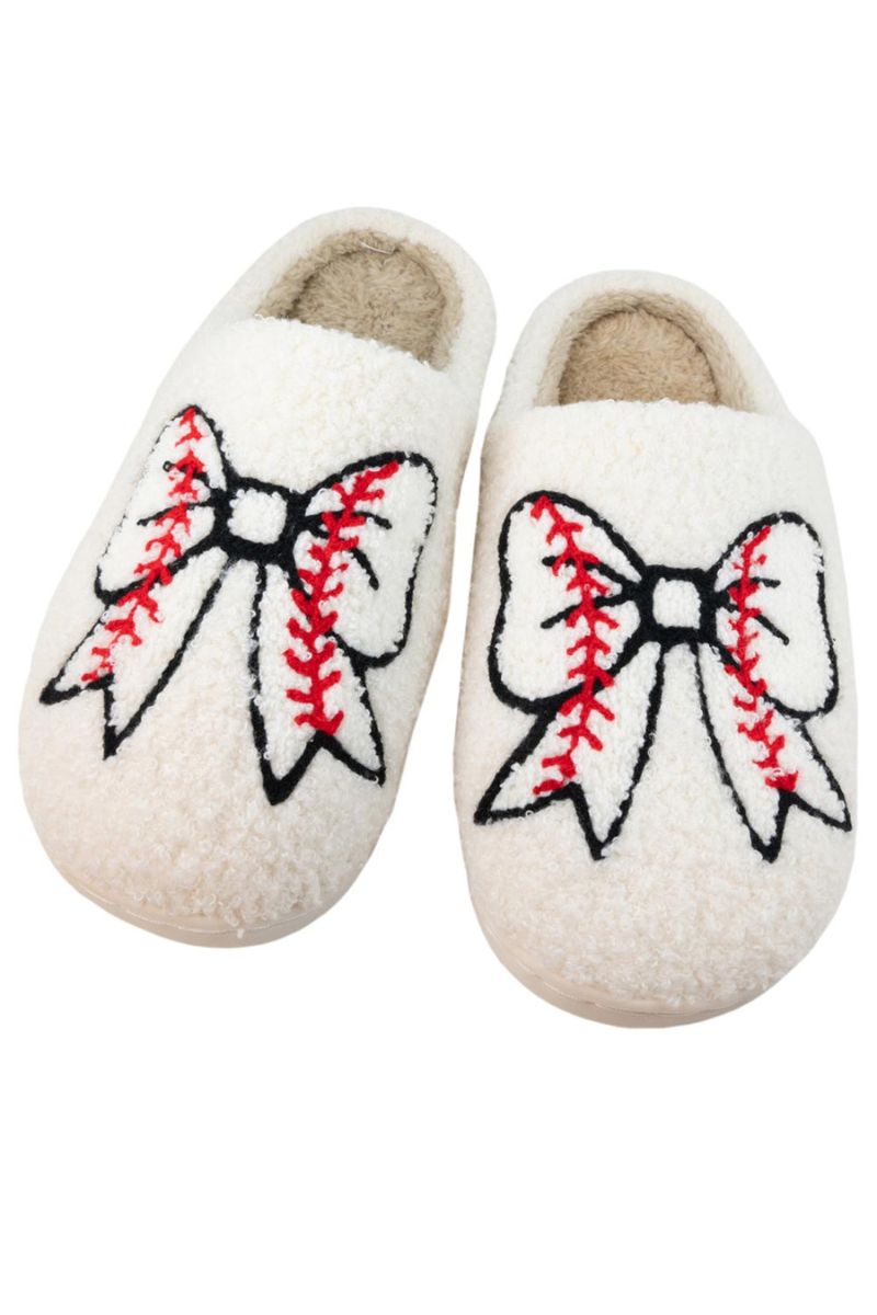 Baseball Bow Fuzzy Wholesale Slippers