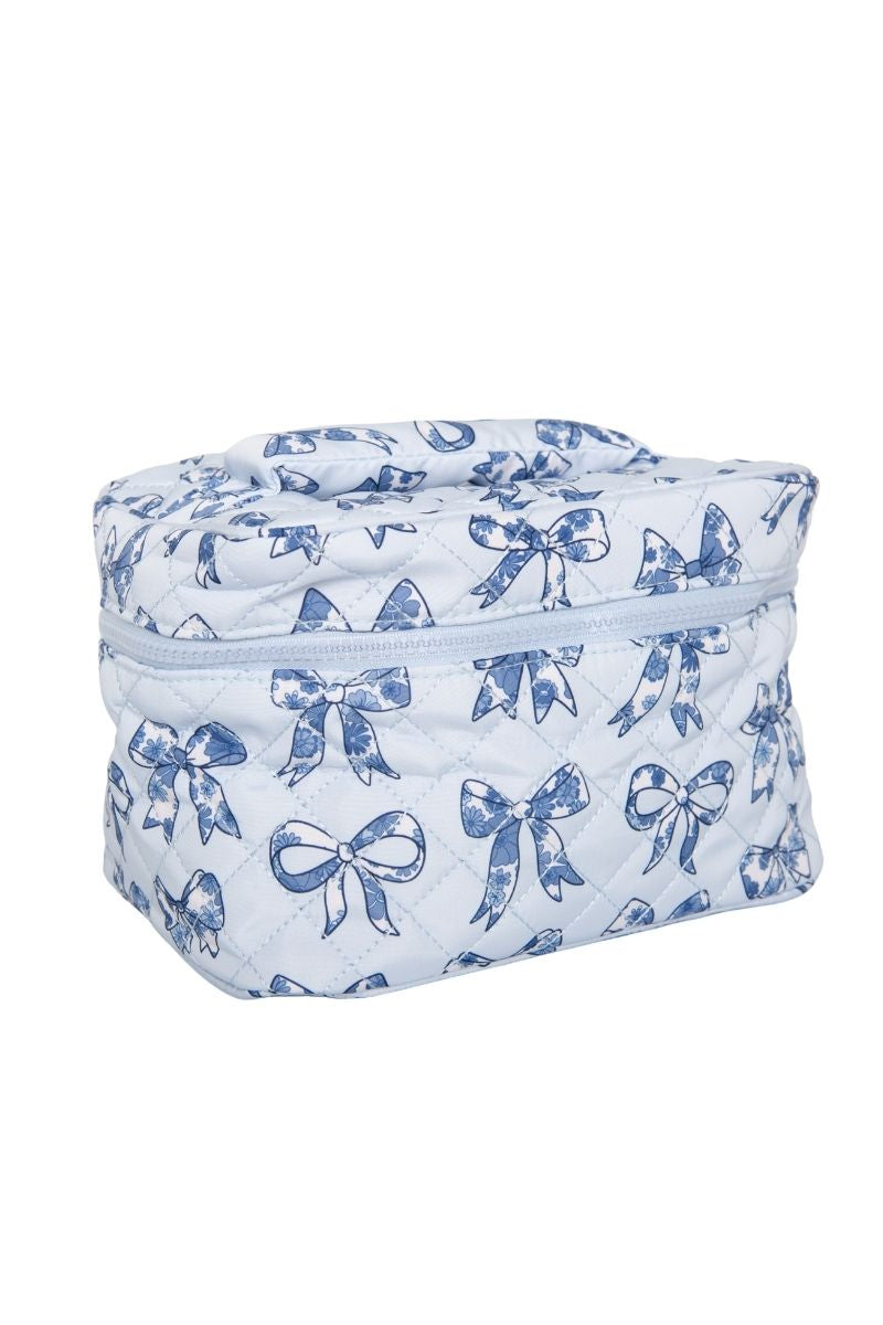 Light Blue Toile Bows Makeup Bag