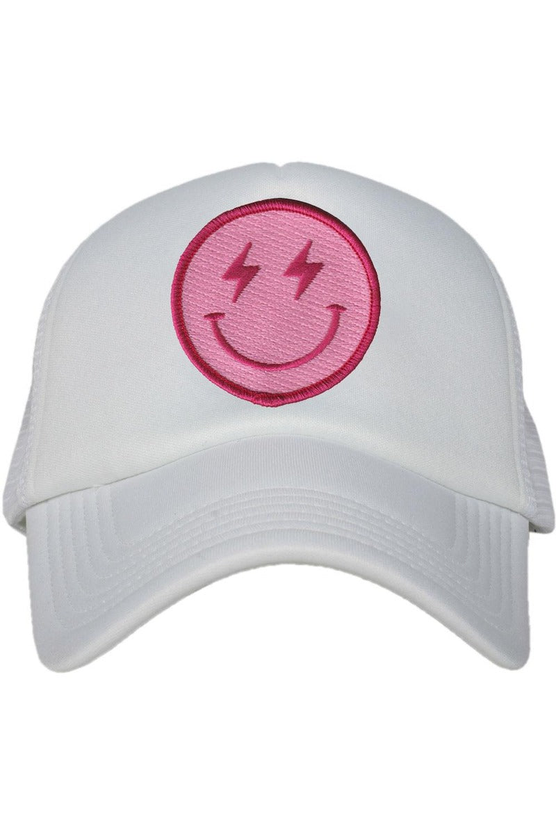 Hot Pink Lightning Happy Face Wholesale Foam Trucker Hat