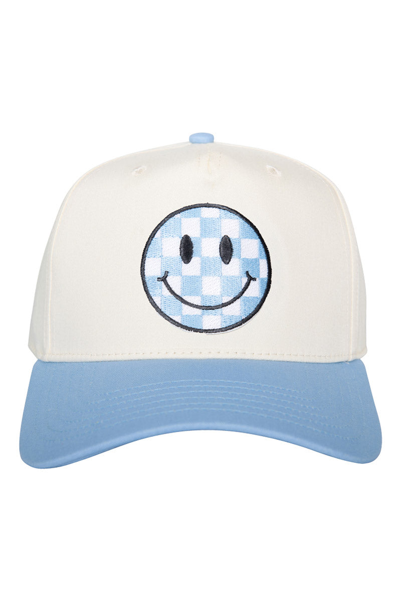 Light Blue Checkered Happy Face Wholesale Vintage Hat