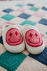 Pink And White Lightning Happy Face Wholesale Fuzzy Slippers