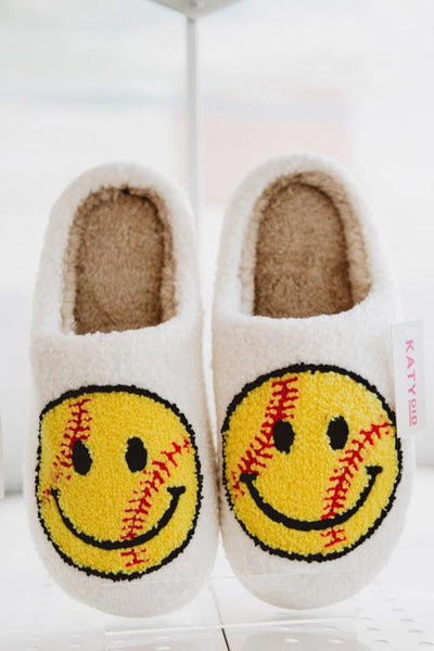Softball Happy Face Cozy Slippers | Katydid Wholesale