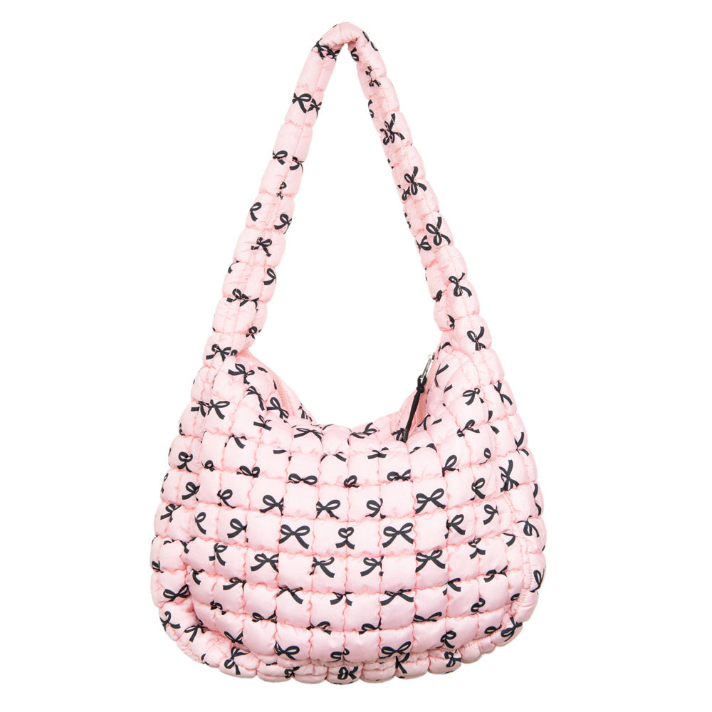 Black & Pink Mini Coquette Bows Wholesale Oversized Puffer Tote Bag