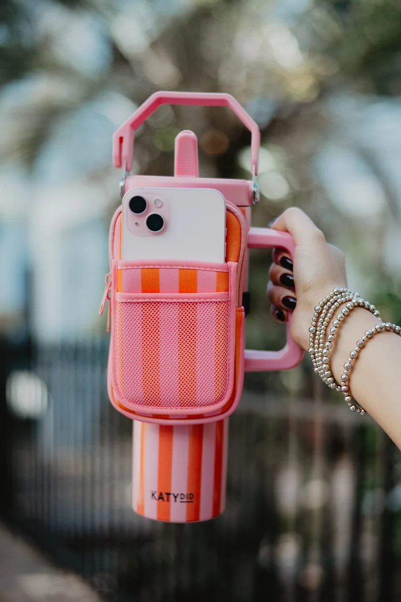 Pink and Orange Striped Wholesale Velcro Bag for Tumbler
