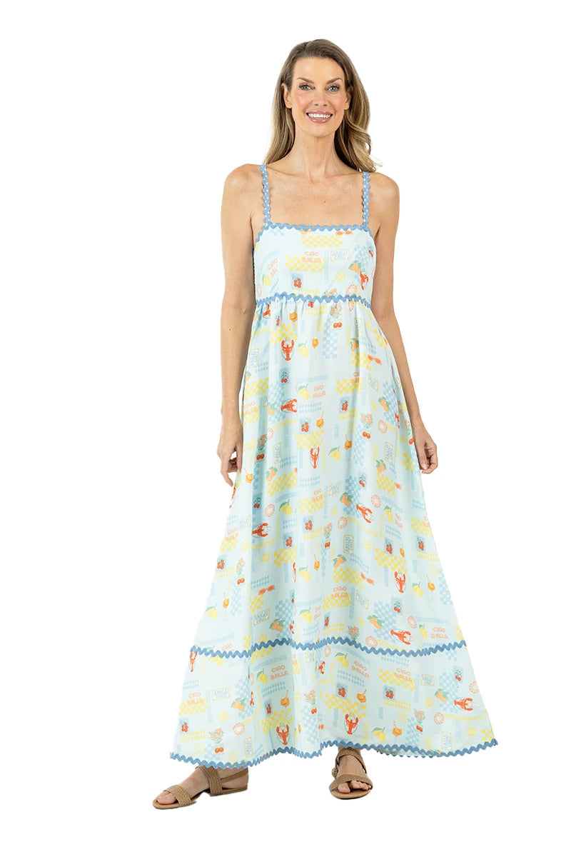 Light Blue Italian Summer Wholesale Flowy Maxi Dress